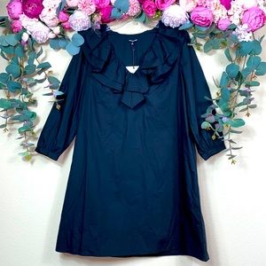 •who what wear• Black {ruffle V-neck} 3/4 Sleeve 100% Cotton Tunic Dress